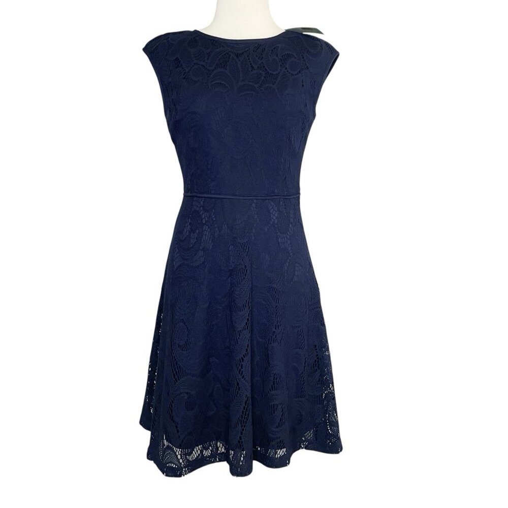 NEW Stitch Fix WISP Leeah Navy Blue Lace Knit Dress Classic Women Size 4 Petite